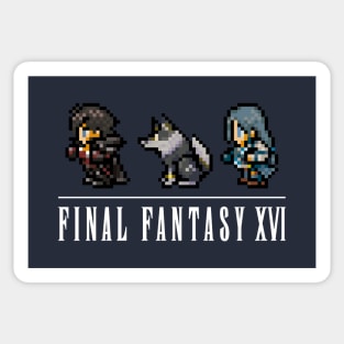 Clive, Torgal, and Jill Logo Design | FFXVI Pixel Party Members | Final Fantasy 16 | Dark Colors Sticker